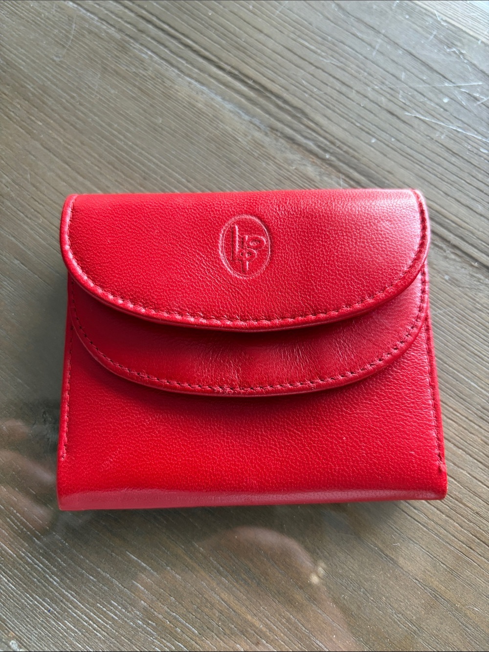 Red Leather Compact Wallet with Embossed Logo genuine leather made in Spain